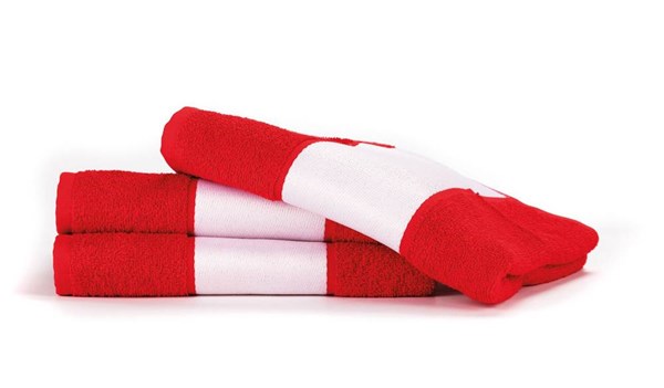 Obrázky: Červený uterák PRINT 400 g/m2, biela bordúra