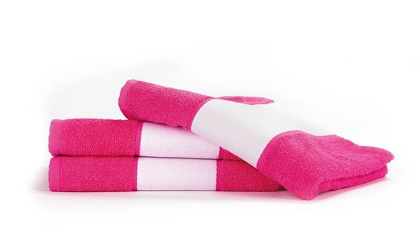 Obrázky: Ružový uterák PRINT 400 g/m2, biela bordúra