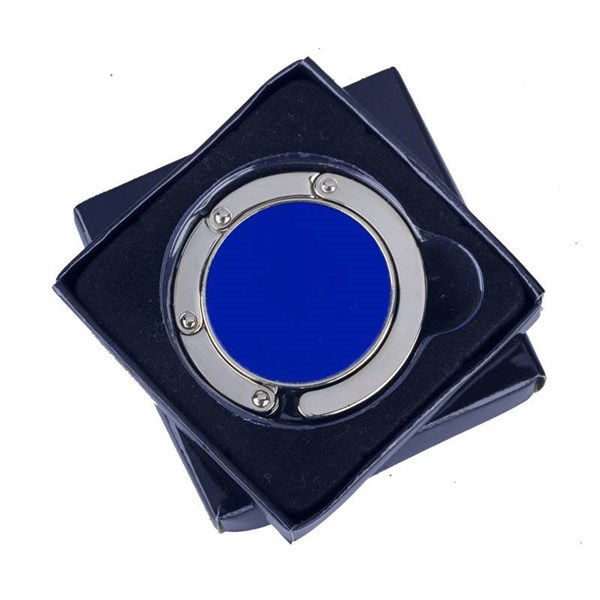 Obrázky: Kovový skladací vešiak na kabelku modrý