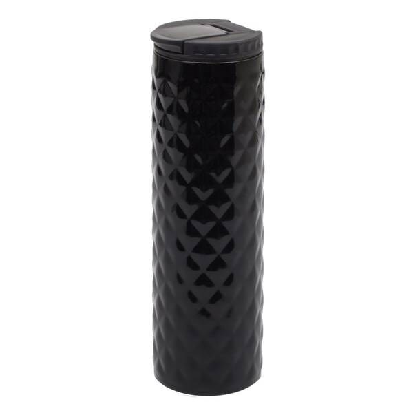 Obrázky: Lesklý termohrnček 450 ml, diamant. vzor, čierny