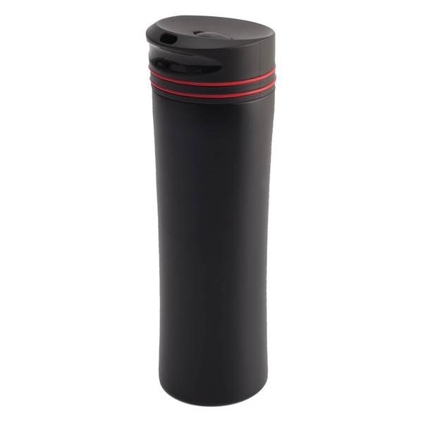 Obrázky: Čierny termohrnček 450 ml s červeným pásikom