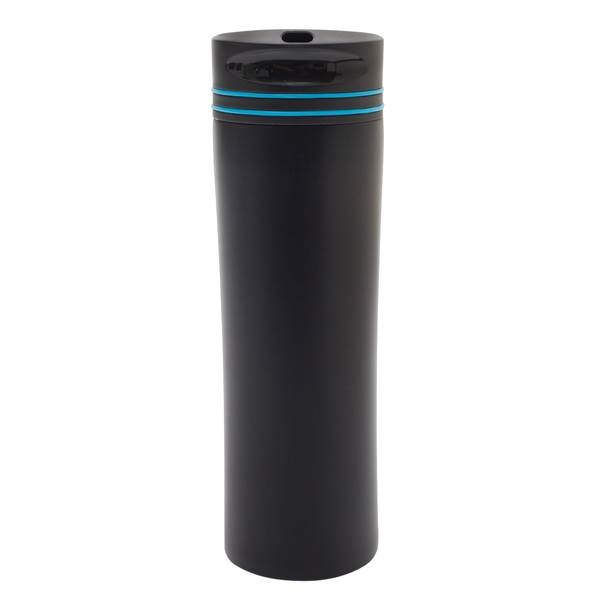 Obrázky: Čierny termohrnček 450 ml s modrým pásikom, Obrázok 5