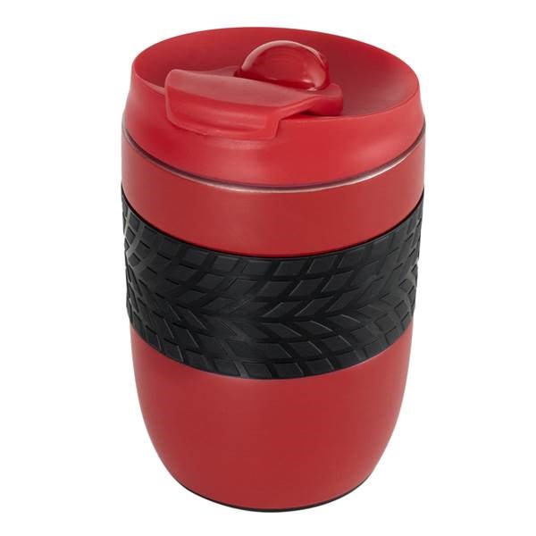 Obrázky: Červený termohrnček 200 ml,čierny úchop a prísavka