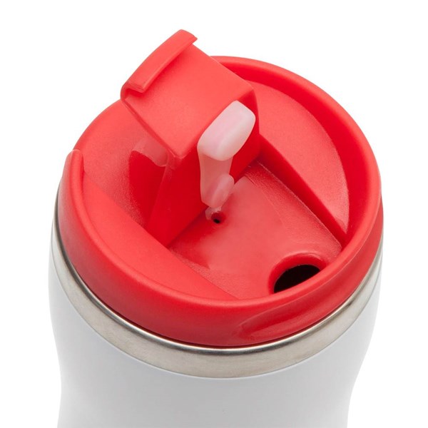 Obrázky: Biely plast. termohrnček 350 ml s červeným viečkom, Obrázok 2