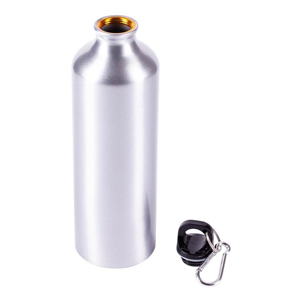 Obrázky: Strieborná hliník.fľaša 800 ml s karabínou, lesklá, Obrázok 2