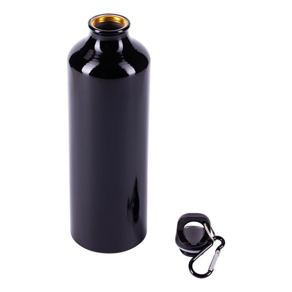 Obrázky: Čierna hliníková fľaša 800 ml s karabínou, lesklá, Obrázok 2