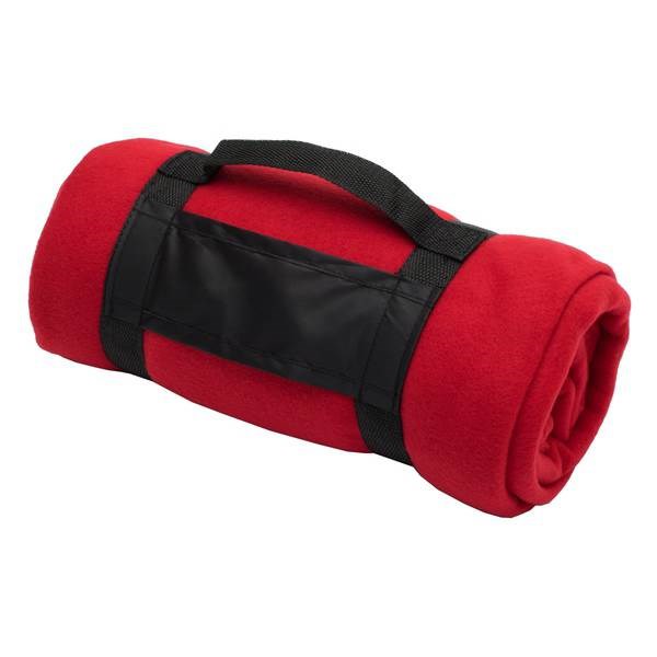 Obrázky: Veľká flísová deka v balení s rukoväťou, červená
