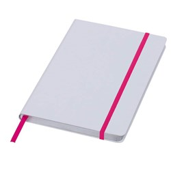 Obrázky: Biely zápisník A5 s ružovou gumičkou, nelinajkový