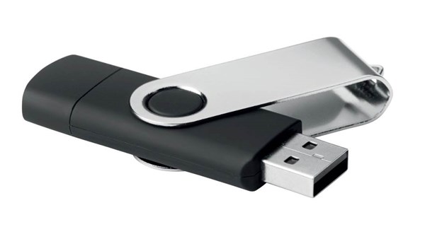 Obrázky: Čierny OTG Twister USB flash disk s USB-C, 4GB