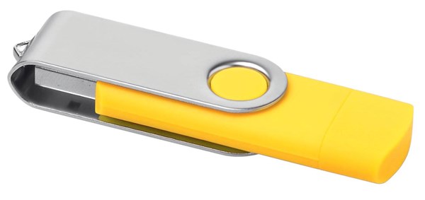 Obrázky: Žltý OTG Twister USB flash disk s USB-C, 4GB