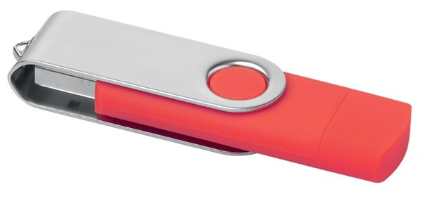 Obrázky: Červený OTG Twister USB flash disk s USB-C, 16GB