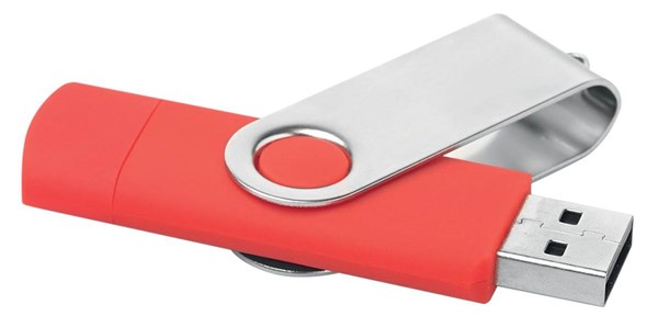 Obrázky: Červený OTG Twister USB flash disk s USB-C, 4GB, Obrázok 4