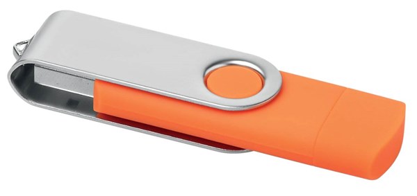 Obrázky: Oranžový OTG Twister USB flash disk s USB-C, 8GB