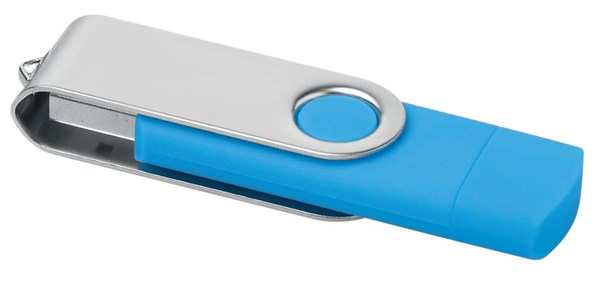 Obrázky: Sv. modrý OTG Twister USB flash disk s USB-C, 16GB