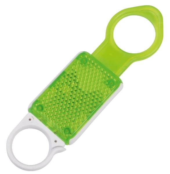 Obrázky: Zelená karabína s odrazkou a držiakom na PET fľaše