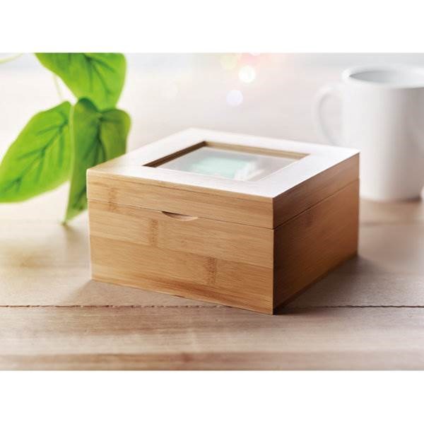 Obrázky: Bambusová krabica na čaj s okienkom, 4 priehradky, Obrázok 2