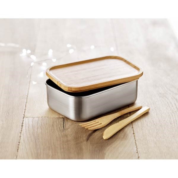 Obrázky: Nerezová krabica na jedlo, bambus.veko, príbor, Obrázok 2