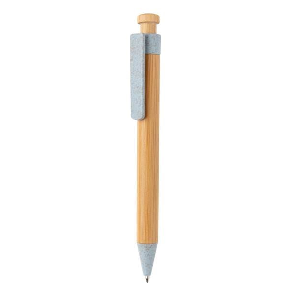 Obrázky: Bambusové pero s modrým klipom z pšeničnej slamy