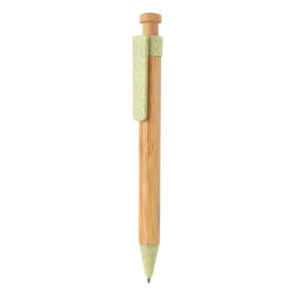 Obrázky: Bambusové pero so zeleným klipom z pšeničnej slamy