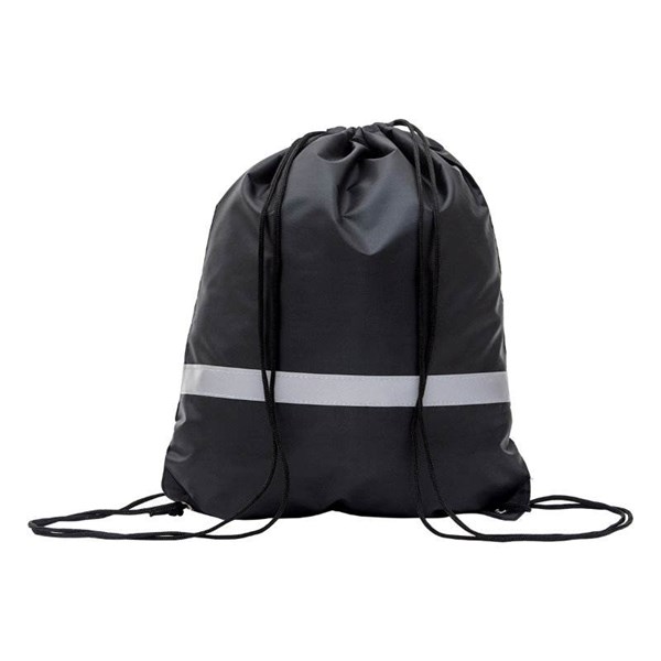 Obrázky: Sťahovací ruksak sreflexným pásikom, čierny, Obrázok 2