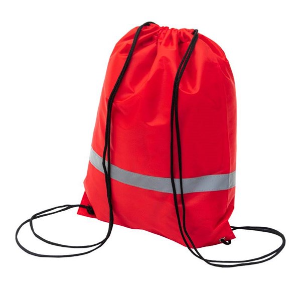 Obrázky: Sťahovací ruksak sreflexným pásikom, červený, Obrázok 2