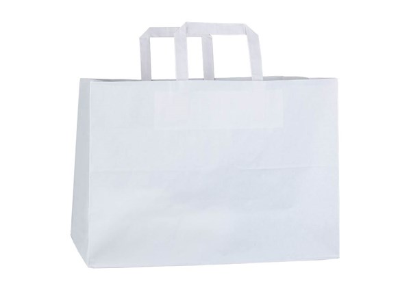 Obrázky: Papierová taška-menu box-35x23x25cm,plochá rukoväť,biela,110g