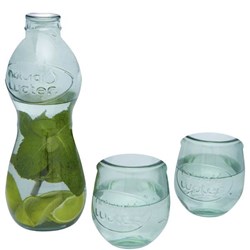 Obrázky: Fľaša a 2 poháre z recyklovaného skla
