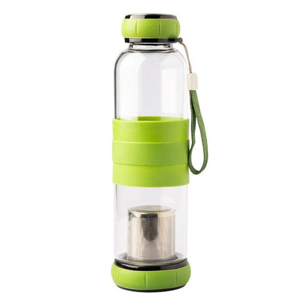 Obrázky: Sklenená fľaša s infuzérom na čaj 550 ml, zelená, Obrázok 3