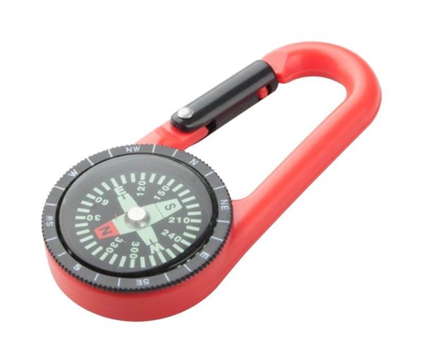 Obrázky: Plastová karabína s kompasom, červená, Obrázok 1