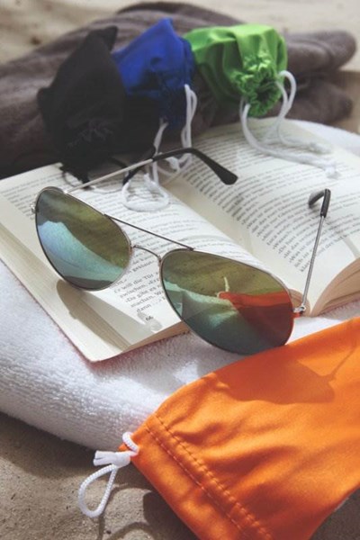 Obrázky: Kovové slnečné okuliare s UV400 v PE vrecku,oranž., Obrázok 2