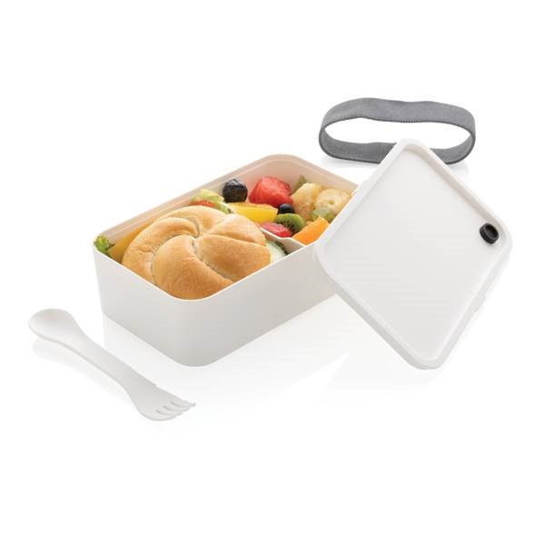 Obrázky: Biela plastová krabička na jedlo s vidličkou 1,2 L, Obrázok 2