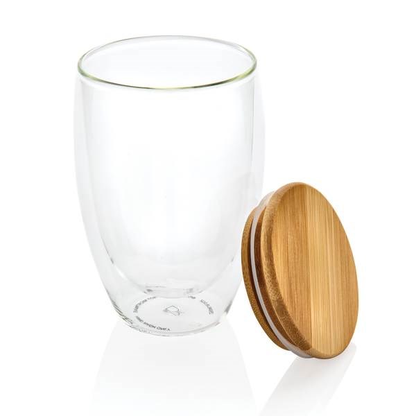 Obrázky: Pohár z dvojitého skla s bambus. viečkom 350ml, Obrázok 3