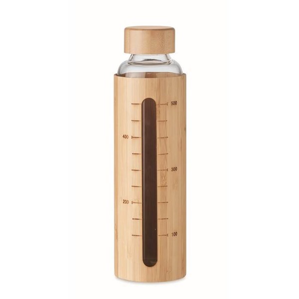 Obrázky: Sklenená fľaša s bambusovým krytom, 600ml, hnedá