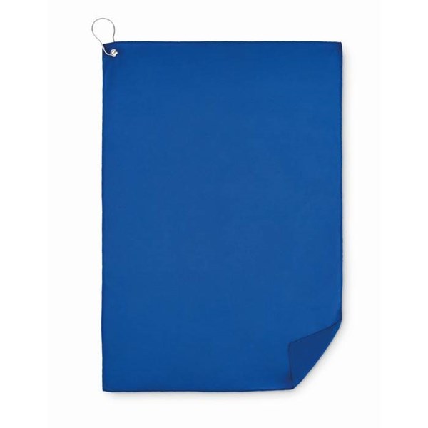 Obrázky: Modrý golfový RPET uterák s háčikom, Obrázok 1