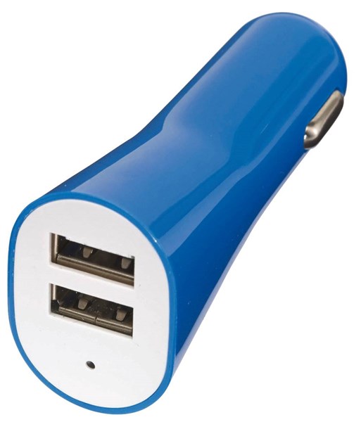 Obrázky: Modrá plastová duálna USB nabíjačka do auta, Obrázok 1
