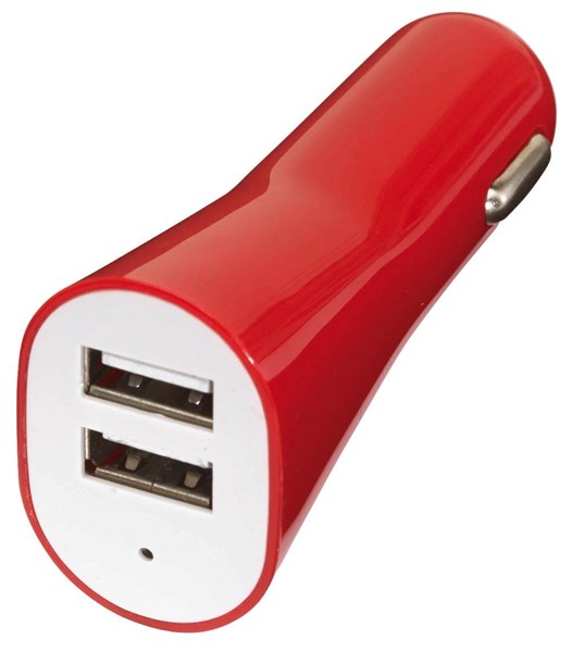 Obrázky: Červená plastová duálna USB nabíjačka do auta, Obrázok 1