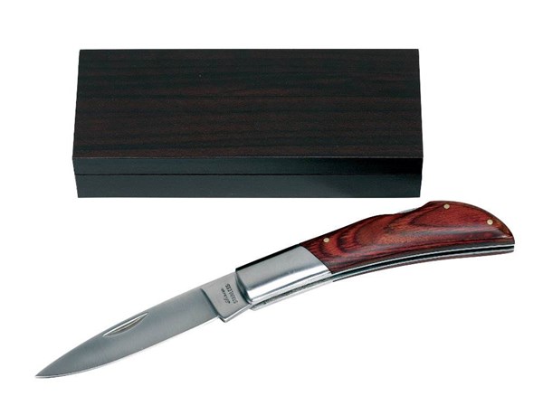 Obrázky: Štíhly zatvárací nôž v kombinácii drevo a kov, box