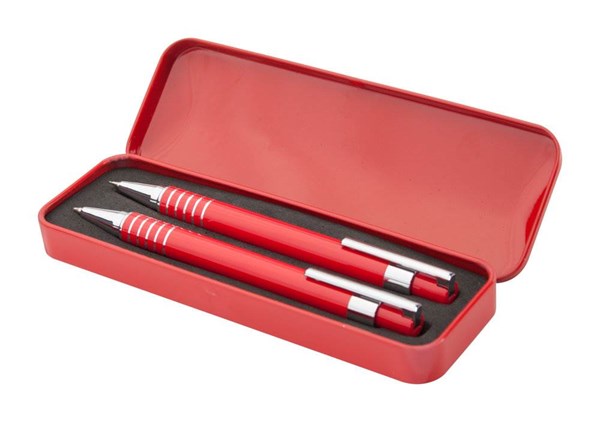 Obrázky: Červená sada pera amech.ceruzky 0,7mm, kovový box, Obrázok 1