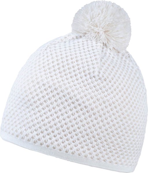 Obrázky: Akrylová pletená zimná biela čiapka s brmbolcom
