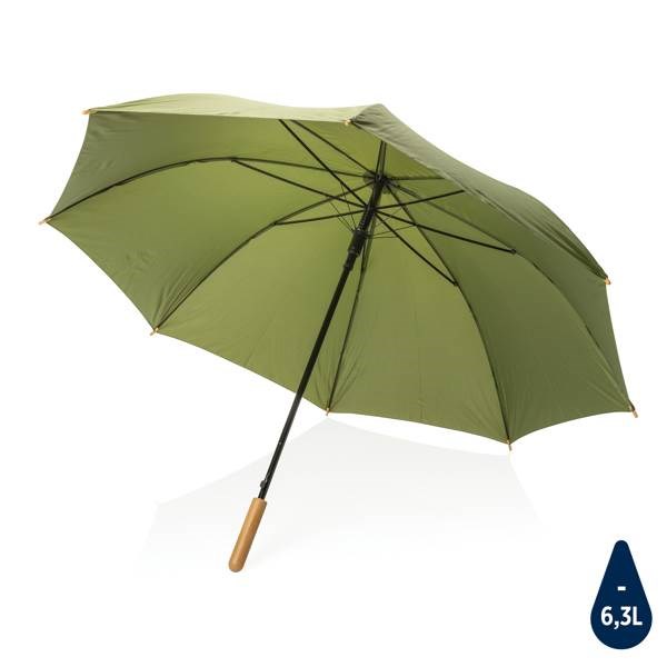 Obrázky: Automatický dáždnik rPET, madlo bambus, zelený, Obrázok 1