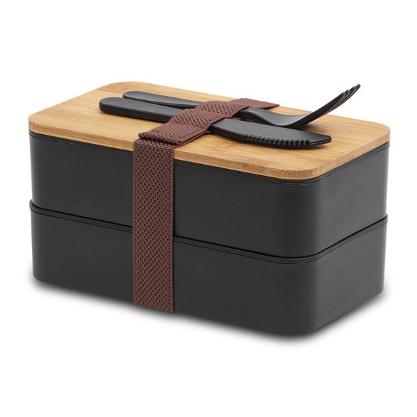Obrázky: Dvojitá krabička na jedlo s príborom, čierna