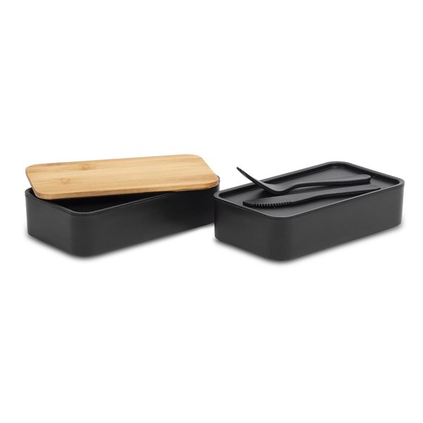 Obrázky: Dvojitá krabička na jedlo s príborom, čierna, Obrázok 2