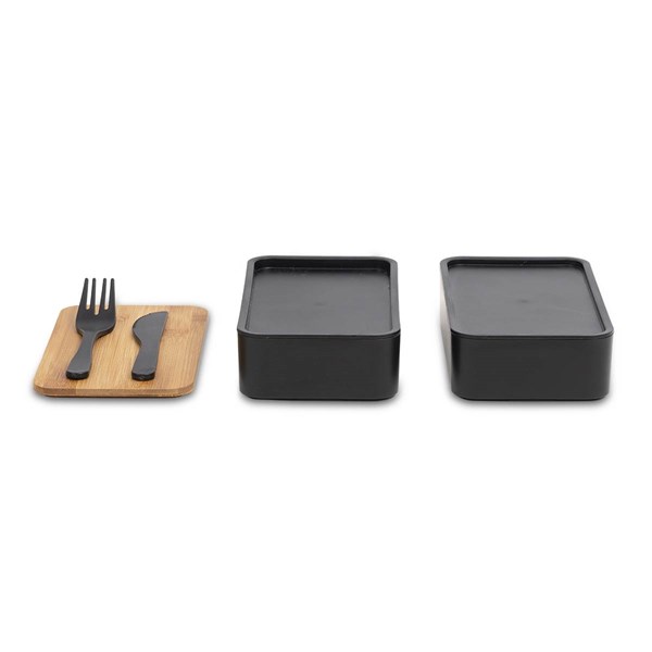 Obrázky: Dvojitá krabička na jedlo s príborom, čierna, Obrázok 6