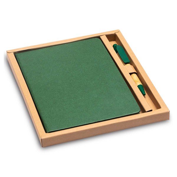 Obrázky: Sada poznámkového bloku a pera v krabičke, zelená