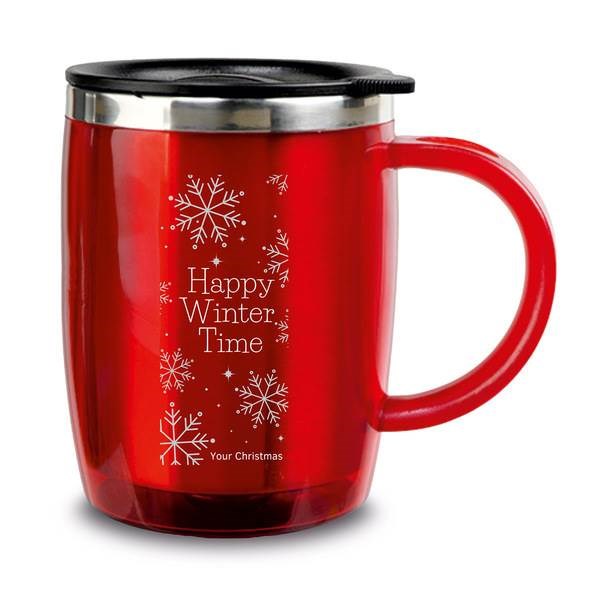 Obrázky: Červený termohrnček 400 ml s vianočným motívom