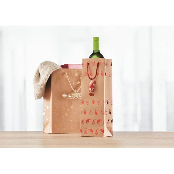 Obrázky: Vianočná taška na víno 9x12x35 cm, červený motív, Obrázok 3