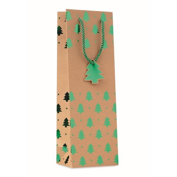 Obrázky: Vianočná taška na víno 9x12x35 cm, zelený motív, Obrázok 1