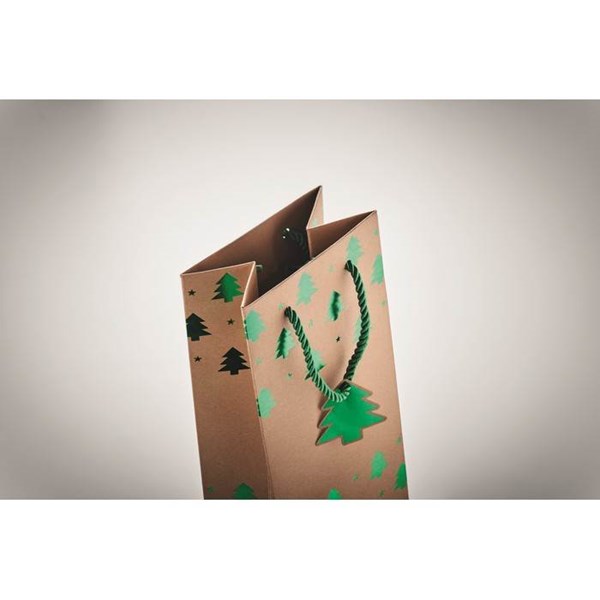 Obrázky: Vianočná taška na víno 9x12x35 cm, zelený motív, Obrázok 2