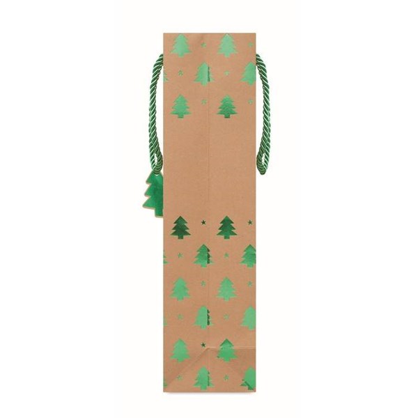 Obrázky: Vianočná taška na víno 9x12x35 cm, zelený motív, Obrázok 5