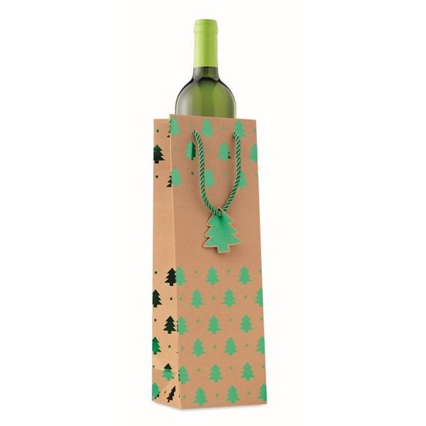 Obrázky: Vianočná taška na víno 9x12x35 cm, zelený motív, Obrázok 7